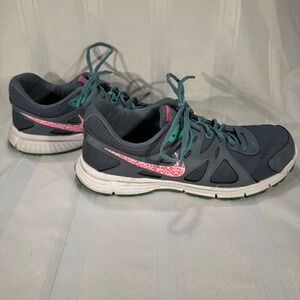Nike Revolution 2 Running Shoes Womens 9.5 Gray Pink Green 554902-409